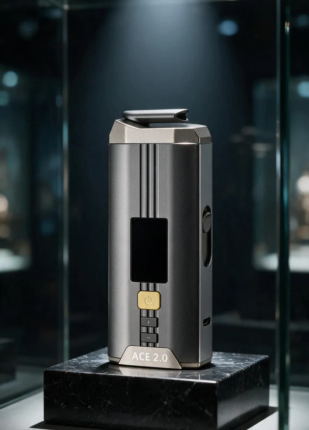 XMAX ACE 2.0 numa vitrine de museu, sobre pedestal de mármore