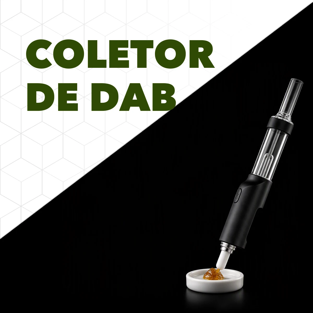 Coletor de dab elétrico Daboo com a ponta de cerâmica encostando numa porção de resina em prato de cerâmica