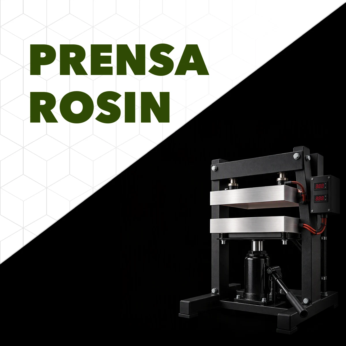 Prensa de rosin de bancada com placas de alumínio aquecidas, macaco hidráulico e controlador de temperatura, com o título Prensa rosin