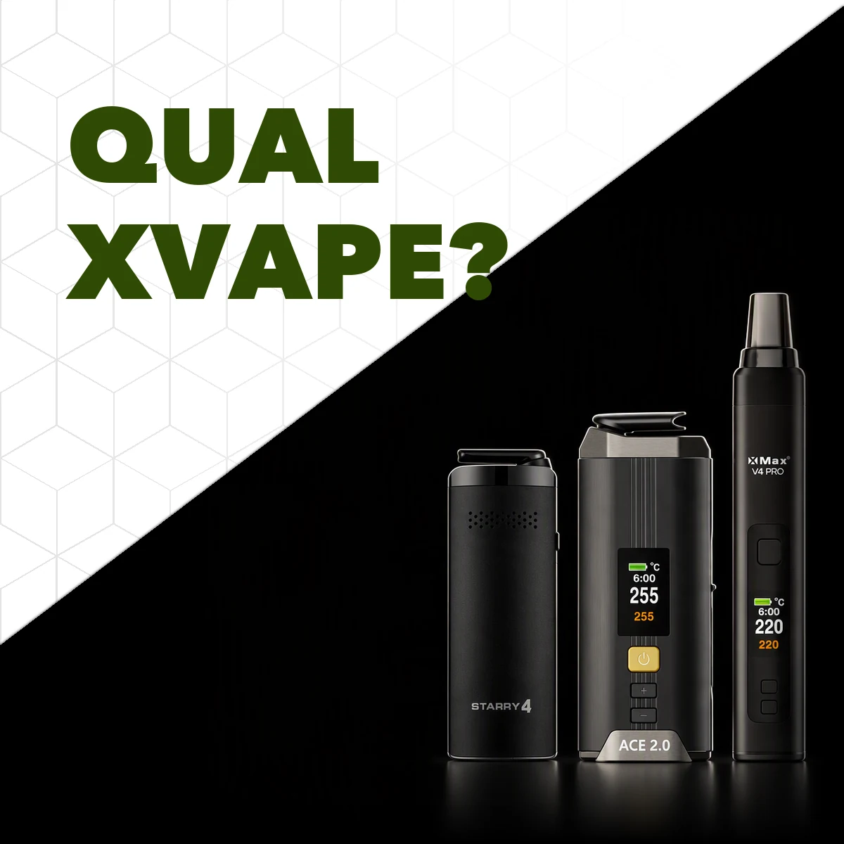 Starry 4, Ace 2 e V4 Pro da XVape lado a lado, do menor para o maior
