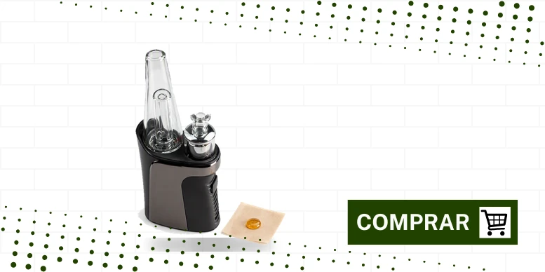 Vaporizador de concentrados Qomo da XVape com o bubbler de vidro encaixado sobre a base